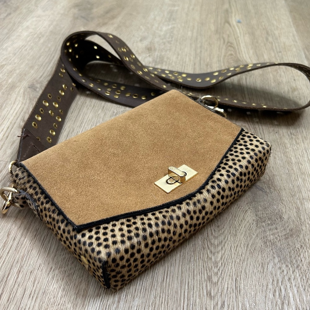 Free People Leather Calf Hair Suede Studded Crossbody Bag